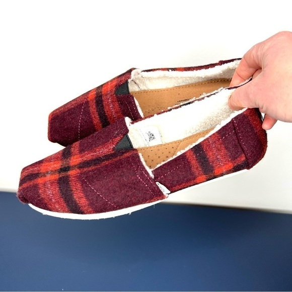Toms Alpargata Red Plaid Buffalo Check Faux Sherling Sherpa Slip On Shoes Size 6 - Picture 11 of 14